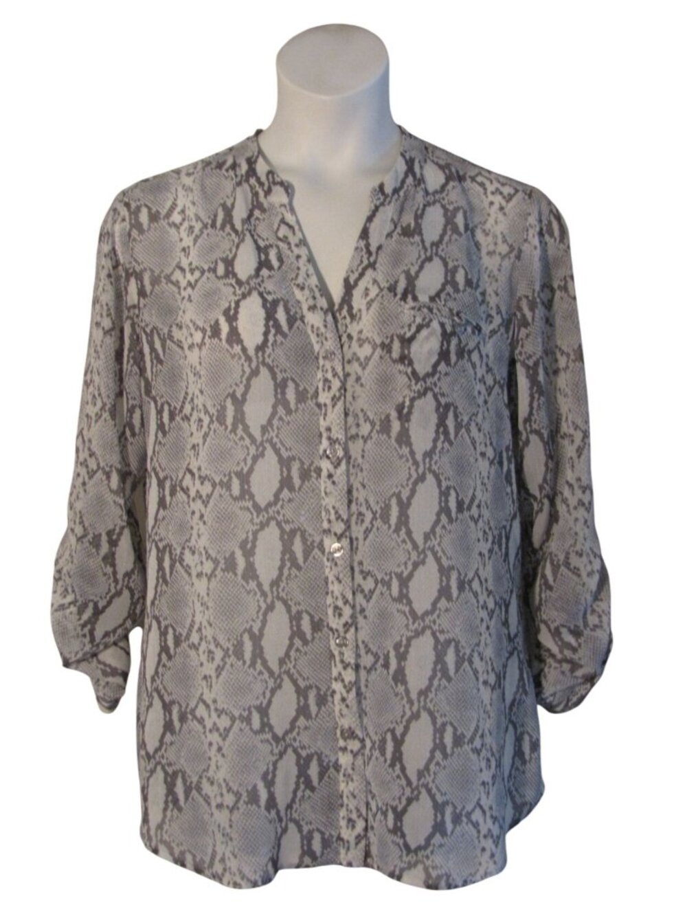 Kut From the Kloth XL Gray White Snakeskin Print Blouse Shirt Top